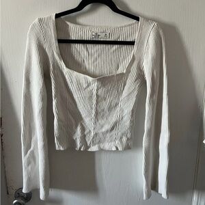 Hollister Cream Ribbed Square Neck Blouse